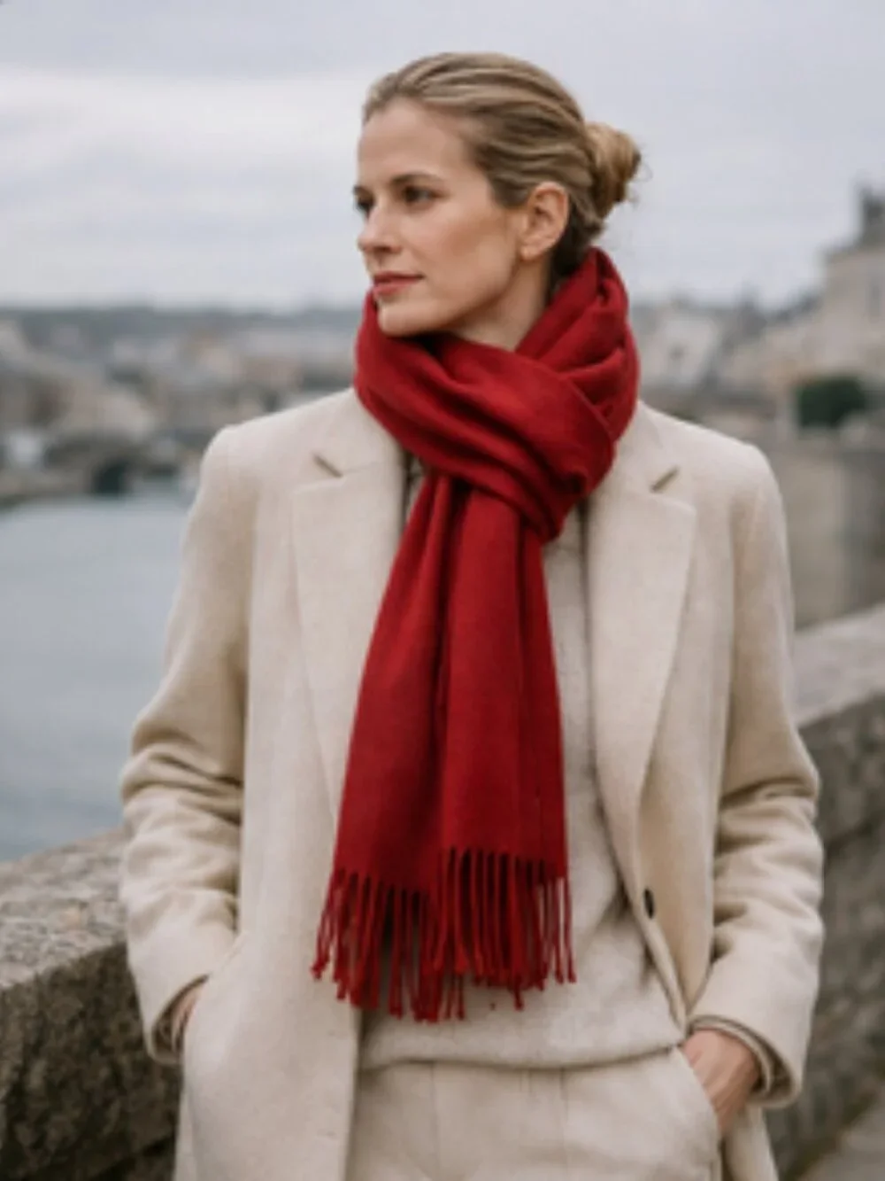 Classic Red Fringed Scarf Wrap Solid Crimson Soft Winter Accessory